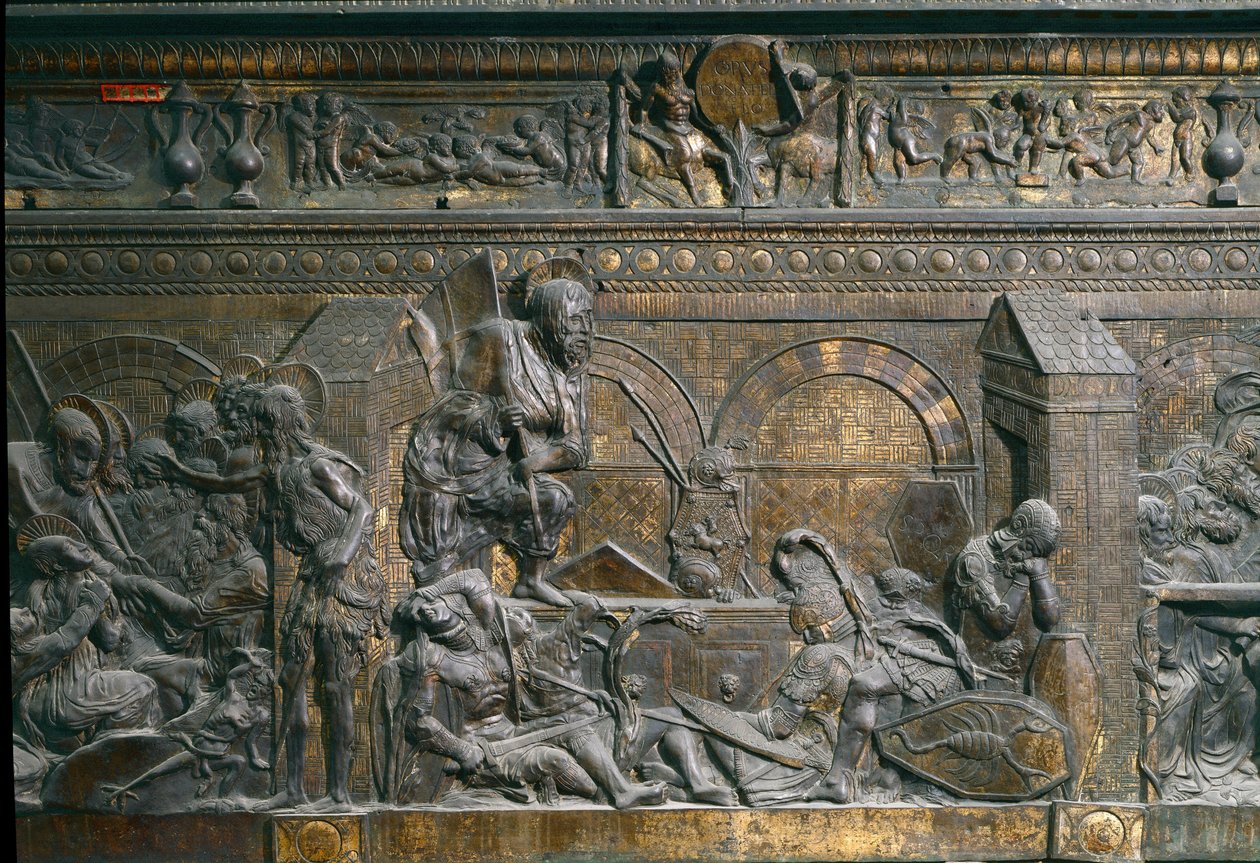 Vzkříšení Krista. Detail. Nízký reliéf pravé kazatelny od Donatello