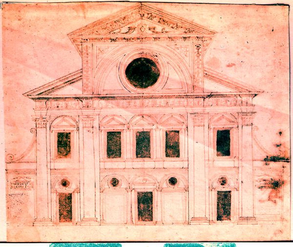 Návrh fasády kostela od Donato Bramante