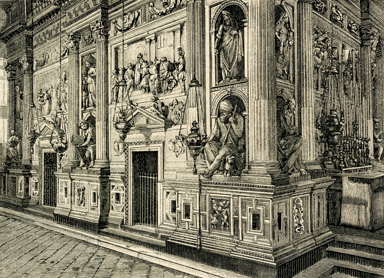 Mramorová obrazovka Svaté chýše, navržená Donato Bramante (1444-1514), Svatyně Svaté chýše, Loreto, Marche, Itálie od Donato Bramante