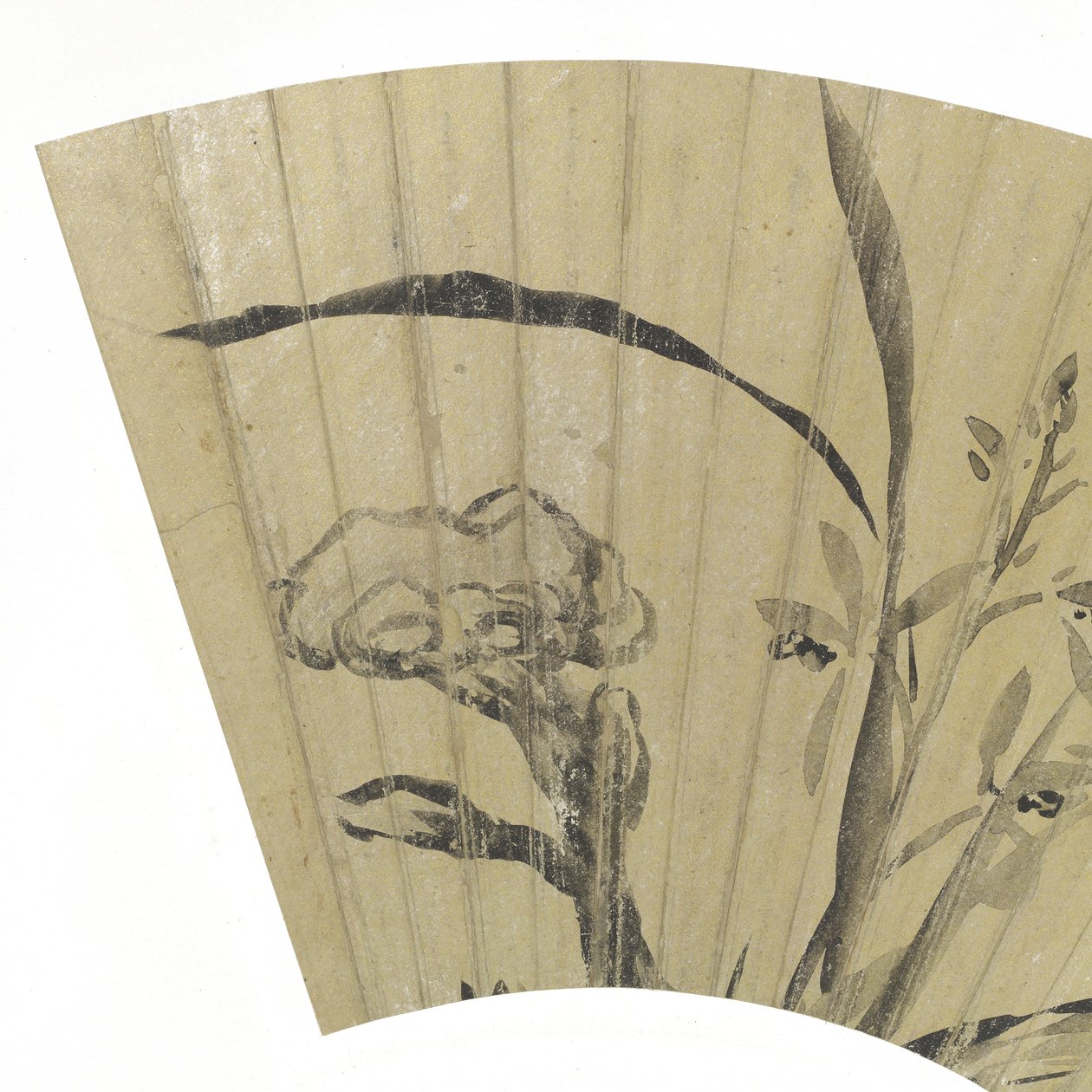 Detail orchidejí, houby a skalního inkoustu na zlatém papíře od Dong Qichang