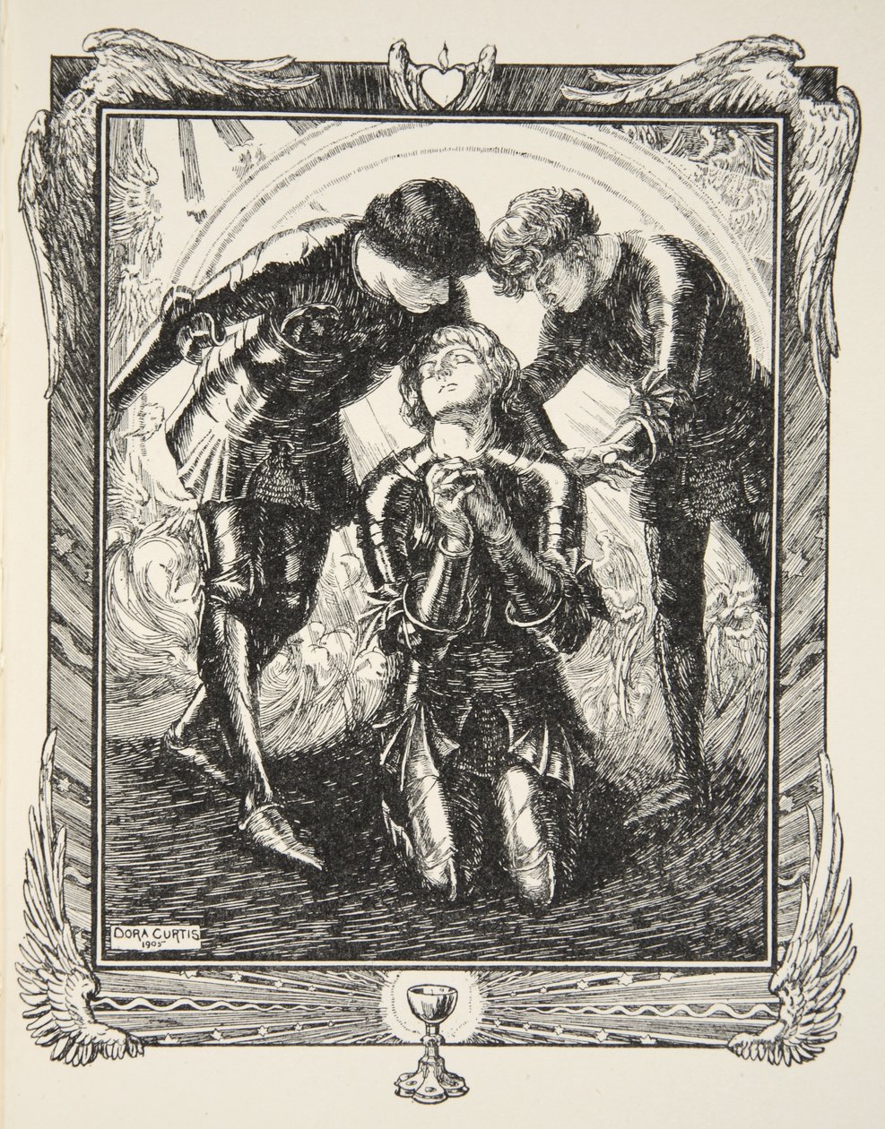 Pak šli k siru Galahadovi, ilustrace z „Příběhů krále Artuše a kulatého stolu“ od Beatrice Clayové od Dora Curtis