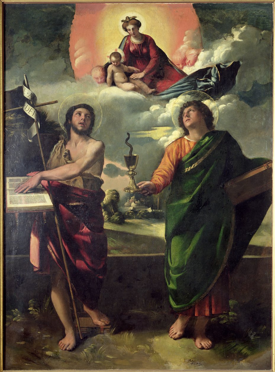 Zjevení Panny Marie svatým Jan Křtitel a Jan Evangelista, 1520-30 od Dosso Dossi
