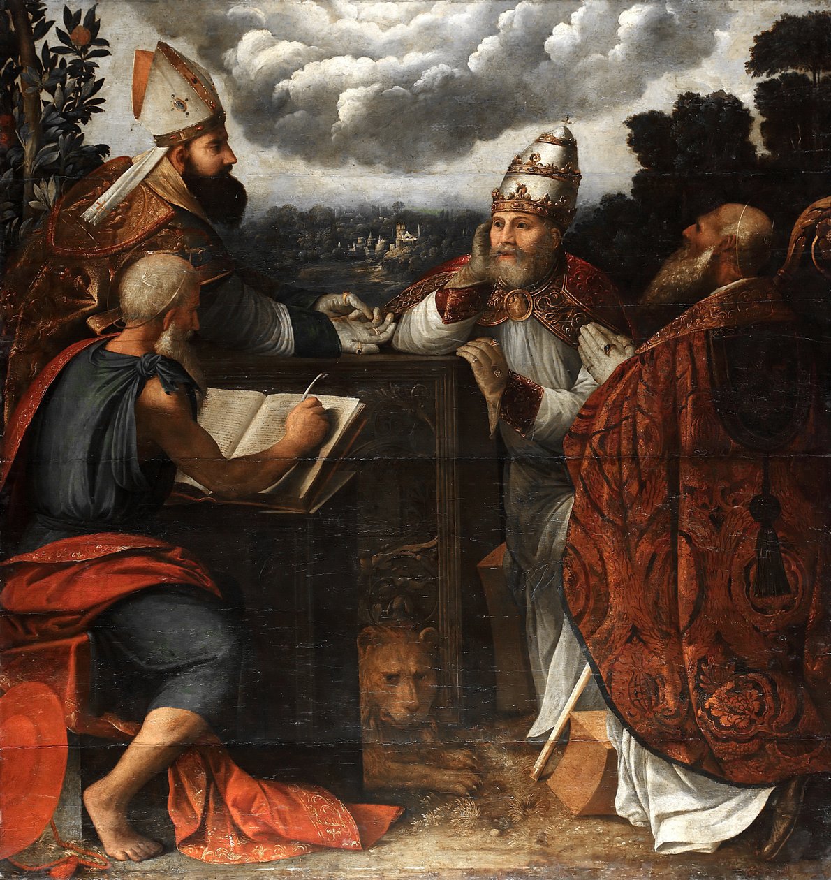Spor čtyř církevních otců o Neposkvrněné početí, 1541 od Dosso Dossi
