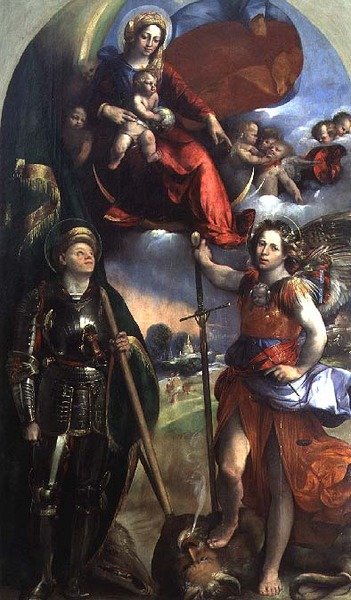 Madona s dítětem se svatým Jiřím a svatým Michalem od Dosso Dossi