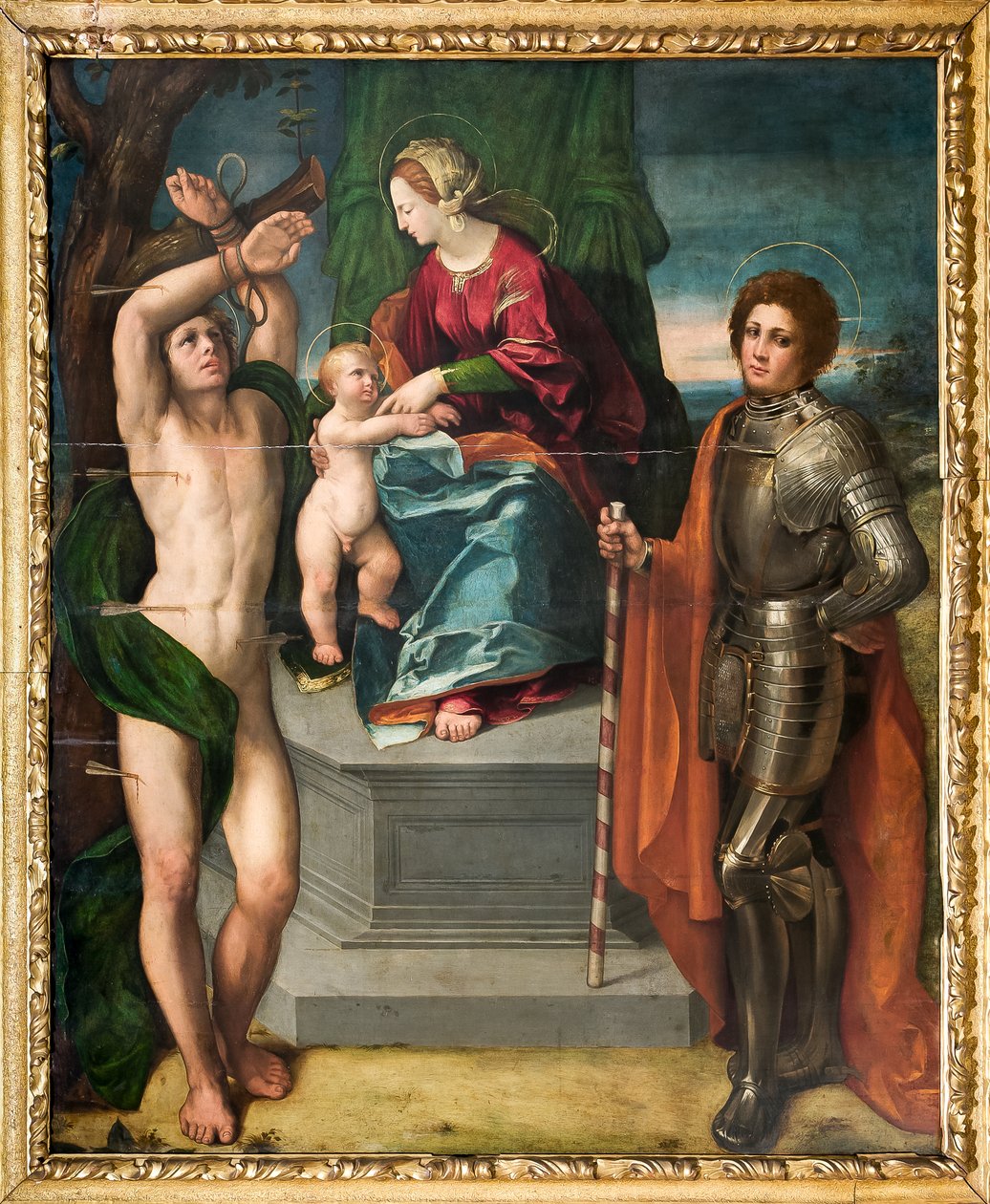 Madona s Jezulátkem a svatým Sebastianem a svatým Jiřím, detail od Dosso Dossi