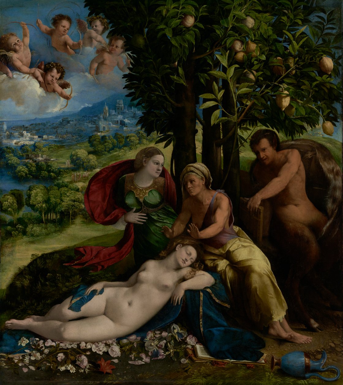 Mytologická scéna, cca 1524 (olej na plátně) od Dosso Dossi