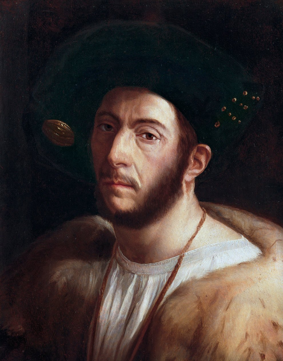 Portrét muže, pravděpodobně Cesare Borgia (1475-1507), detail, počátek 16. století (olej na plátně) od Dosso Dossi