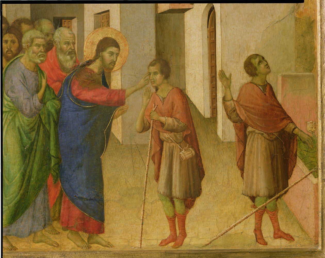 Ježíš otevírá oči slepého muže, tempera 1311 na detailu panelu z roku 188963 od Duccio di Buoninsegna