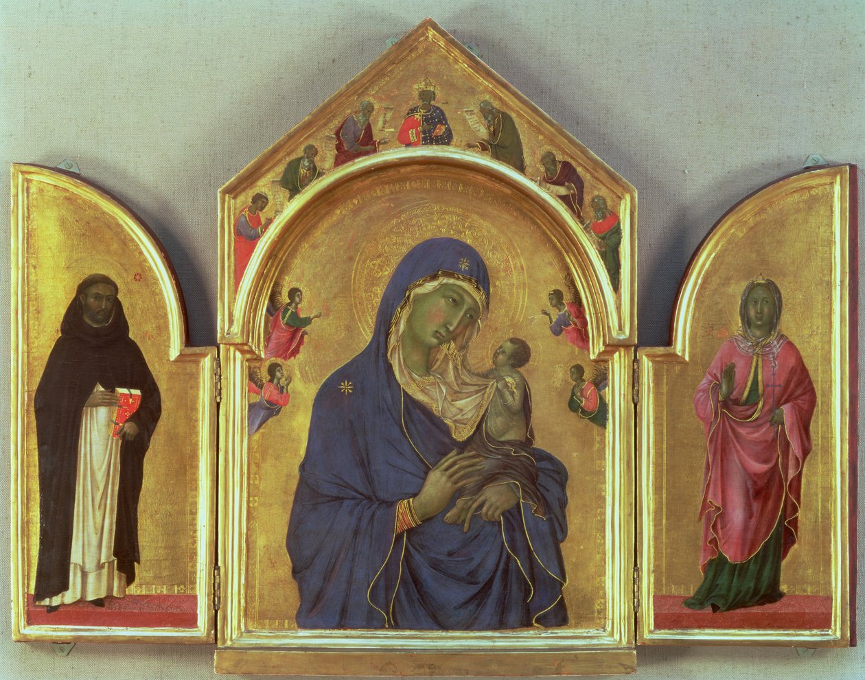 Madonna a dítě s SS. Dominic a Aurea, c.1315 (tempera na panelu) (podrobnosti viz 26161) od Duccio di Buoninsegna