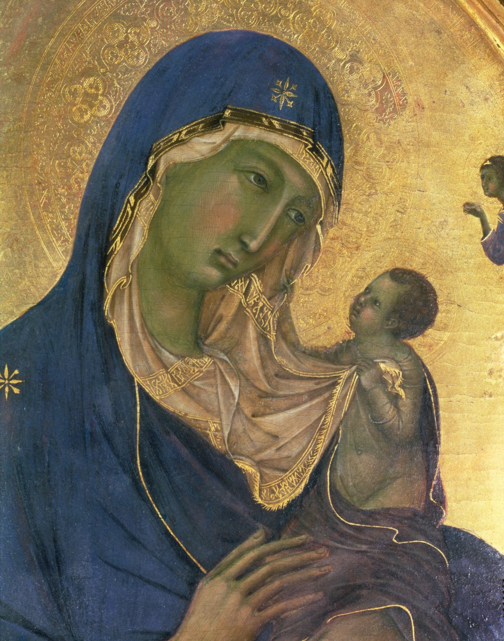 Madonna a dítě s SS. Dominic a Aurea, detail Madony s dítětem, cca 1315 (tempera na panelu) (detail 28972) od Duccio di Buoninsegna