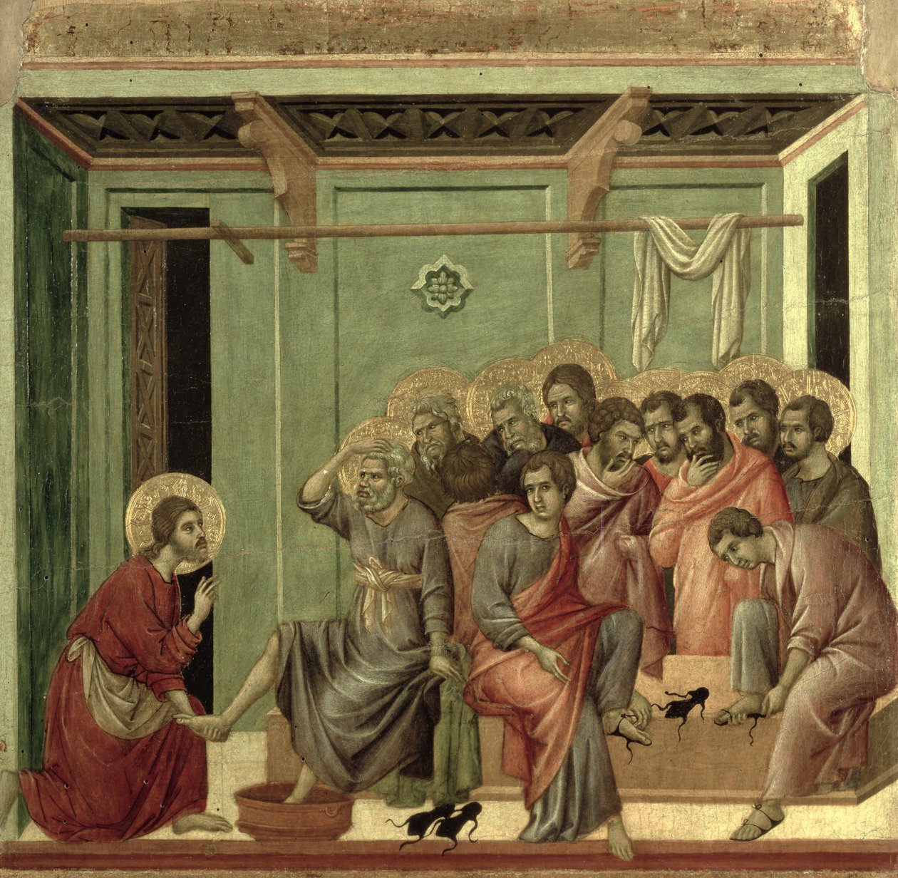 Maesta: Kristus umývá nohy učedníkům, 1308-11 od Duccio di Buoninsegna