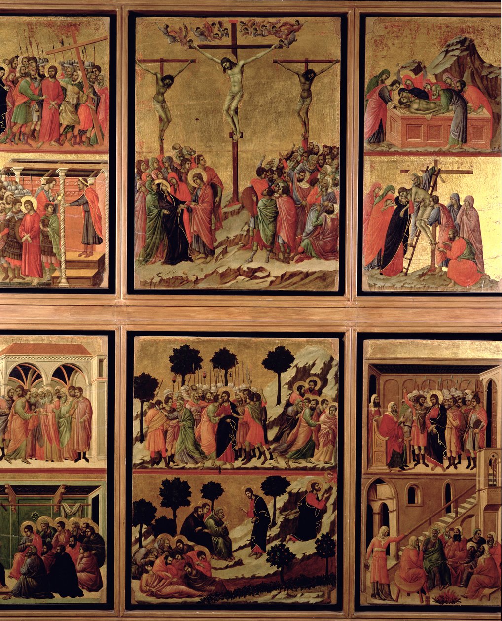 Maesta: jedenáct scén z Pašijí, 1308-11 (tempera na panelu) (reverzní strana 55438) od Duccio di Buoninsegna