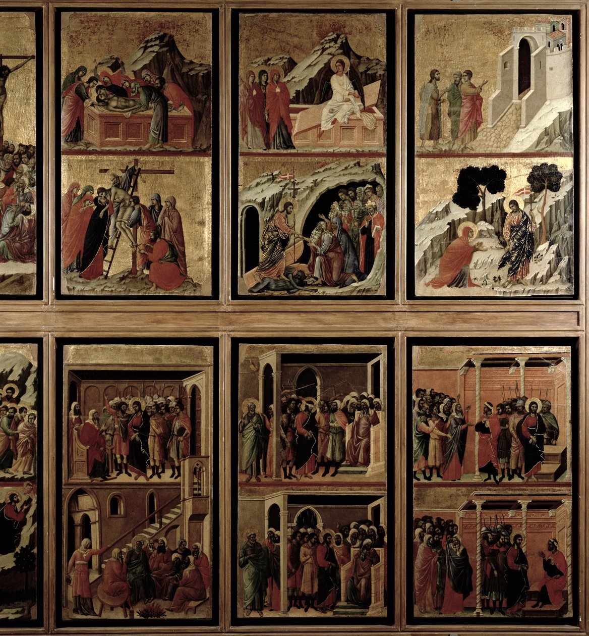 Maesta: jedenáct scén z Pašijí, 1308-11 (tempera na panelu) (reverzní strana 55438) od Duccio di Buoninsegna