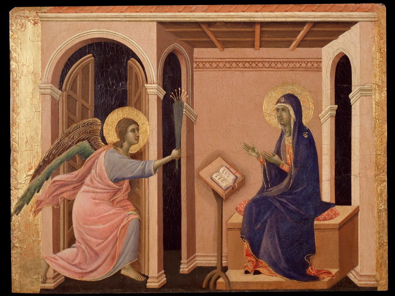 Oznámení o smrti Marie. Predella of the Maesta (tempera na dřevě od Duccio di Buoninsegna