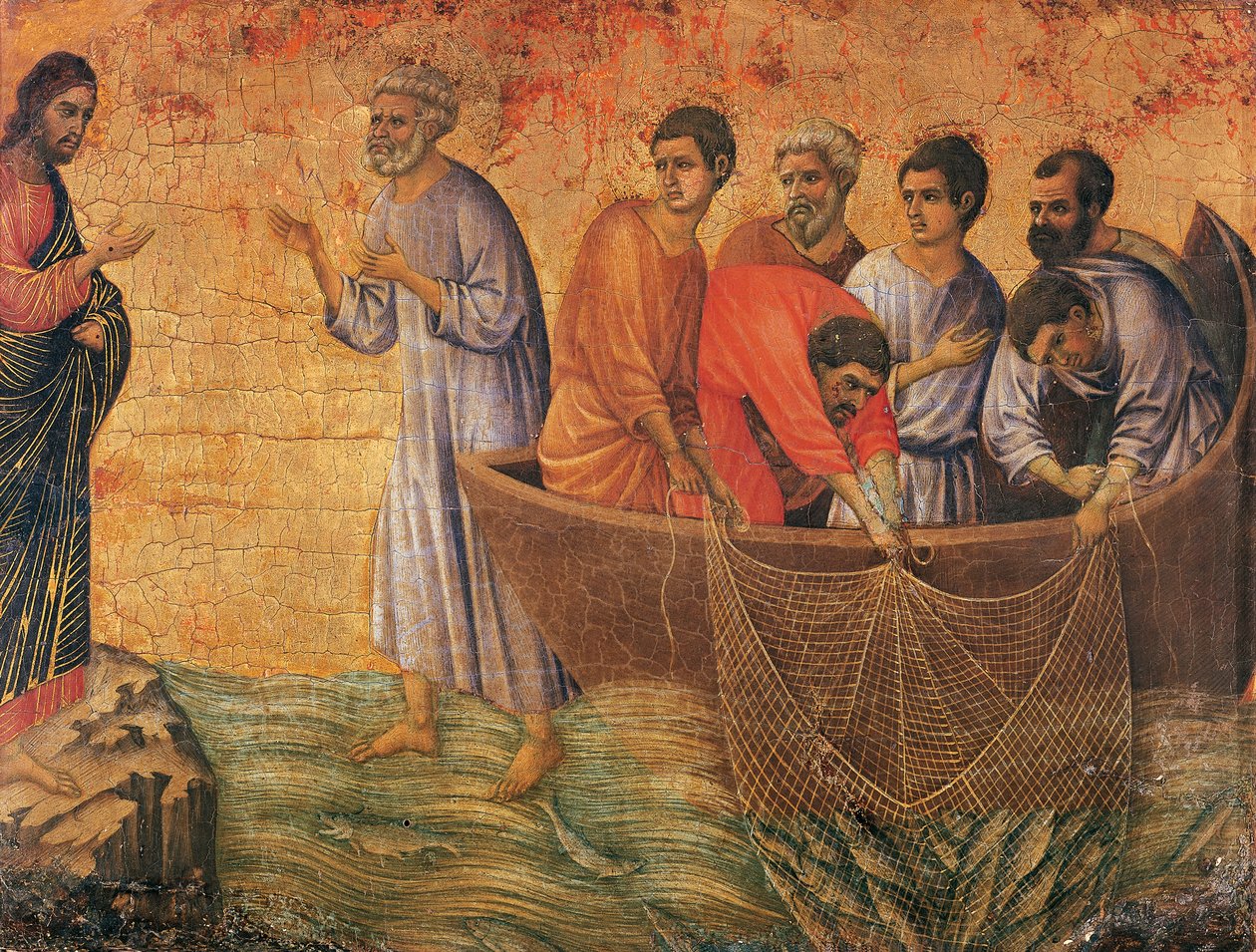 Kristus u Galilejského jezera, detail z epizod z Kristova umučení a zmrtvýchvstání, zadní povrch oltáře Maesta