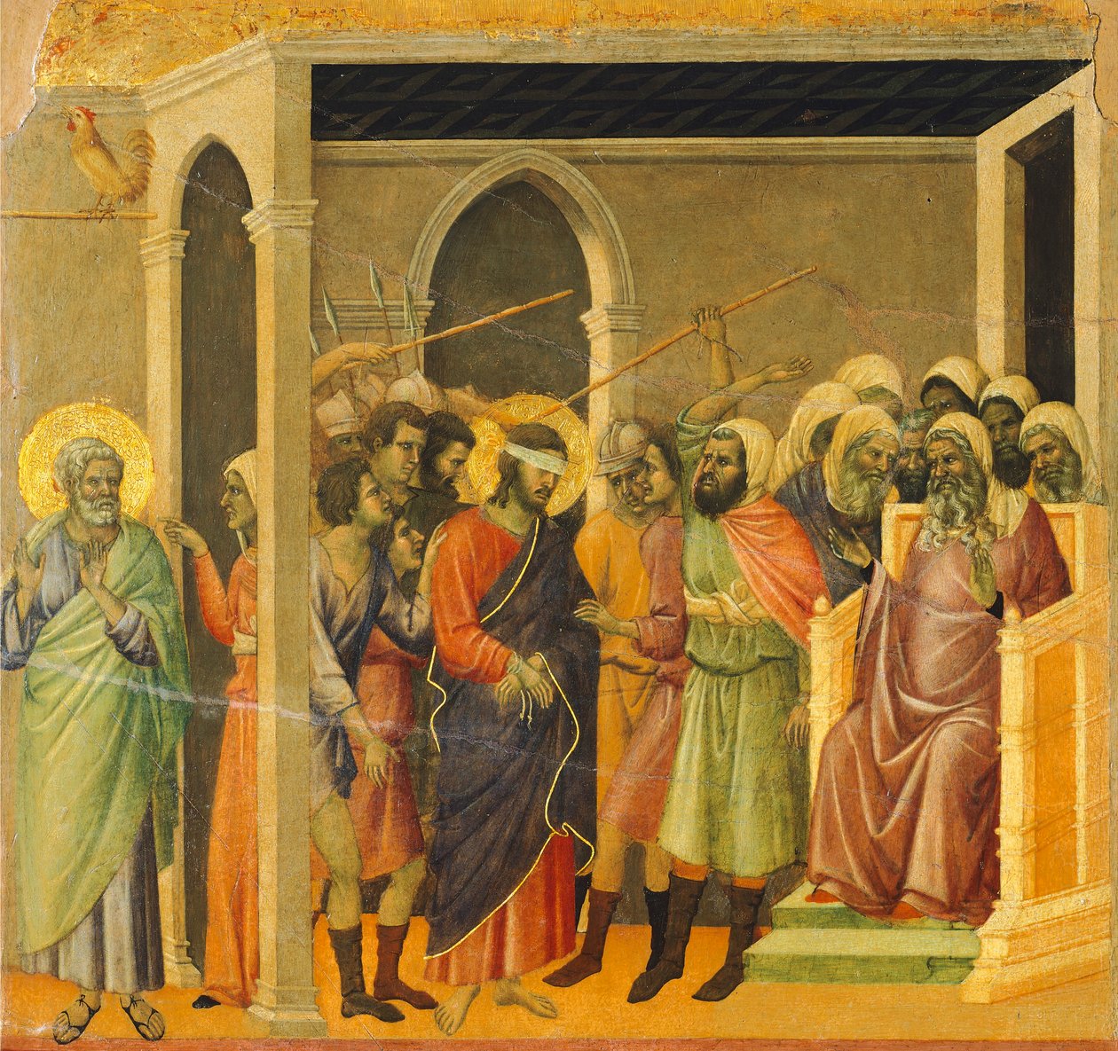 Kristus se vysmíval, detail, recto Maestà od Duccio di Buoninsegna