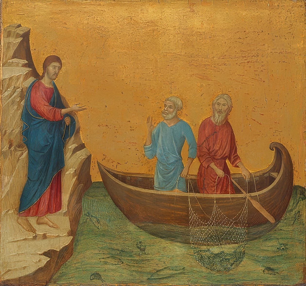 Nádherný rybářský výlet a povolání apoštolů Petra a Ondřeje. 1308-11 od Duccio di Buoninsegna
