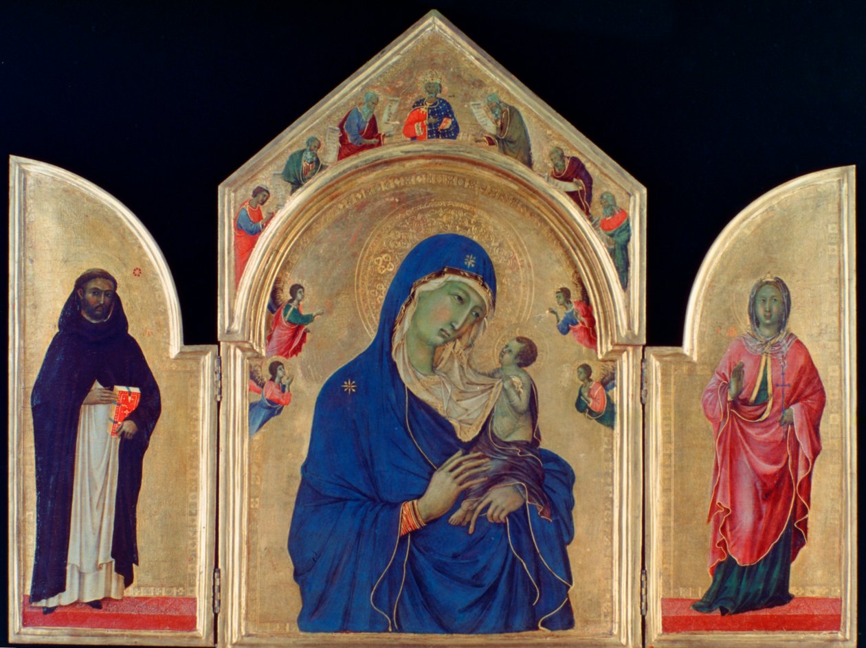 Madonna a dítě se svatým Dominikem a svatou Aureou, c1315 od Duccio di Buoninsegna