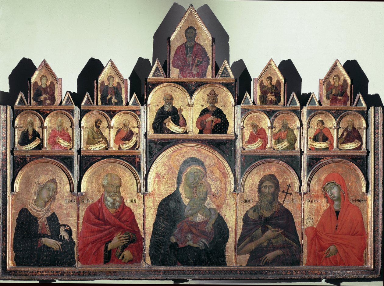 Polyptych č. 47 - svatá Anežka, sv. Jana, panna s dítětem, sv. Jan Křtitel a sv. Máří Magdaléna - tempera na panelu od Duccio di Buoninsegna