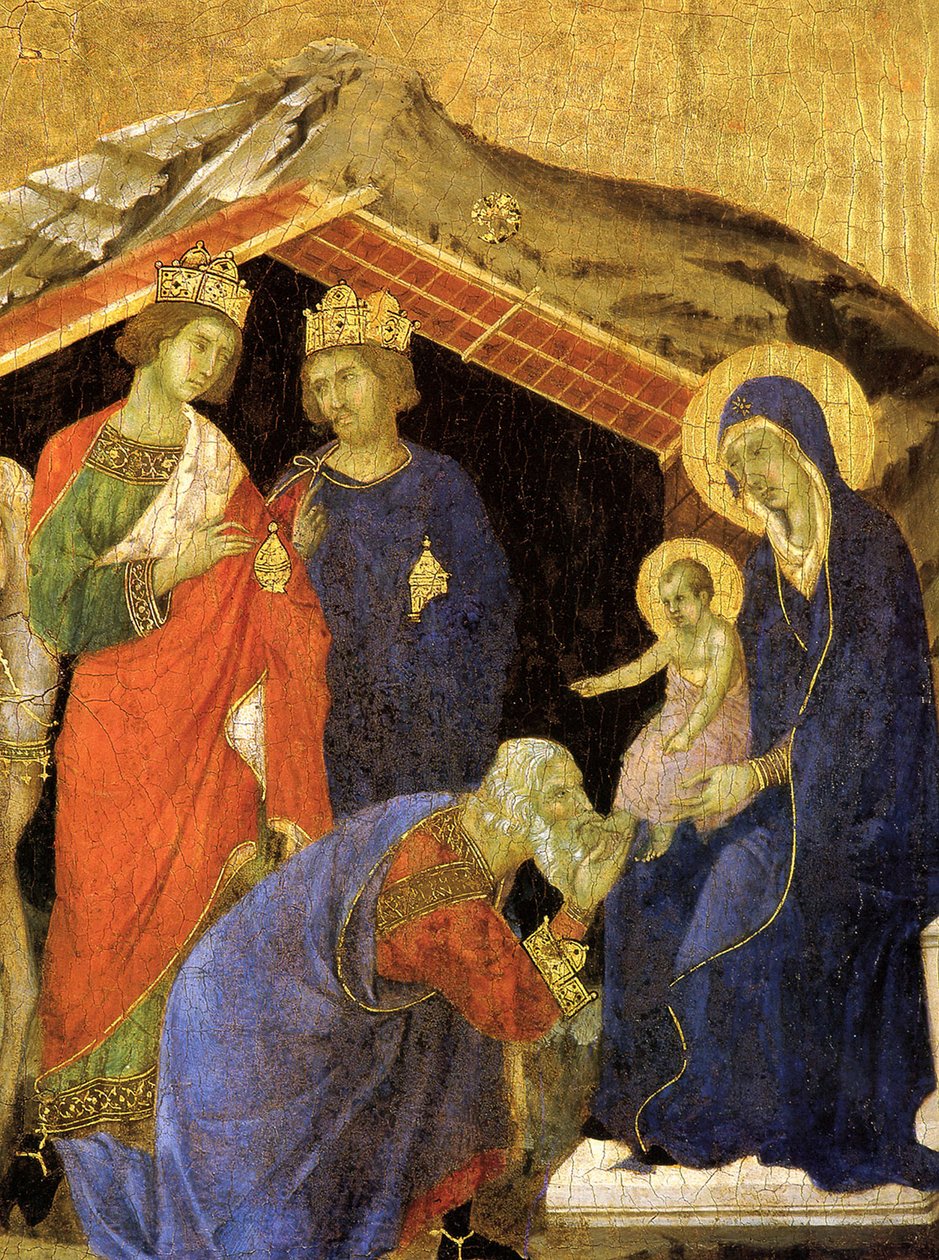 Klanění tří králů. Detail oltáře Maesta, cca 1308-1311 od Duccio di Buoninsegna