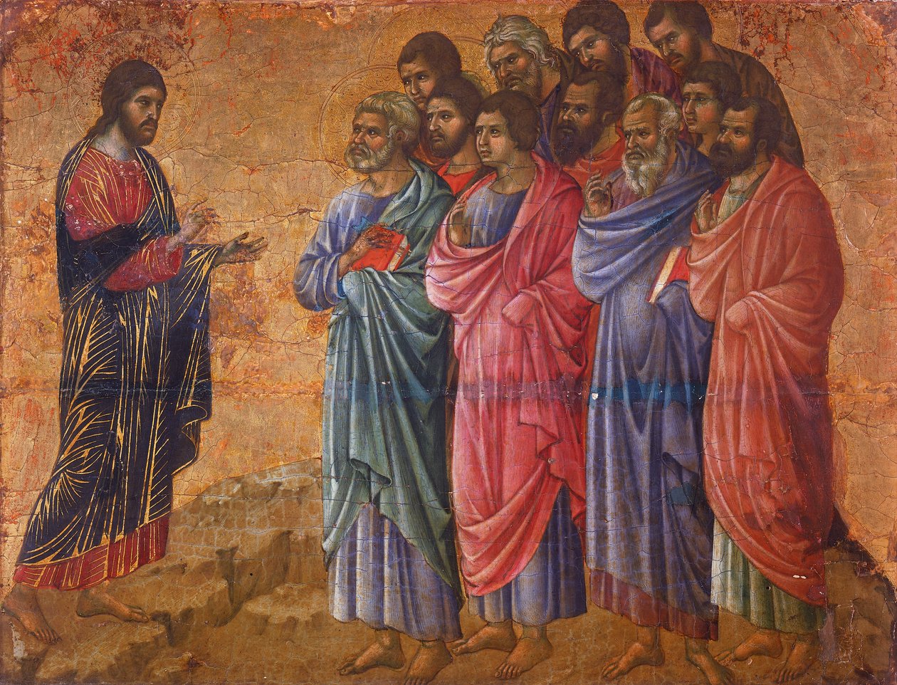 Zjevení Krista na hoře v Galileji, detail z epizod z Kristova umučení a zmrtvýchvstání, zadní povrch oltářního obrazu Maesta