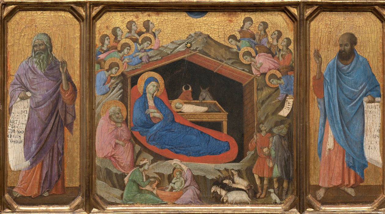 Narození Páně s proroky Izajášem a Ezechielem od Duccio di Buoninsegna