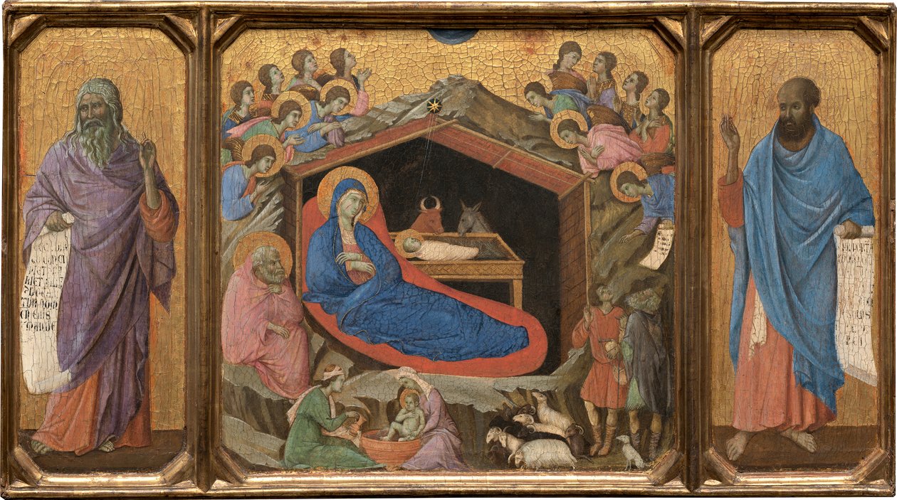 Narození Páně s proroky Izaiášem a Ezechielem od Duccio di Buoninsegna