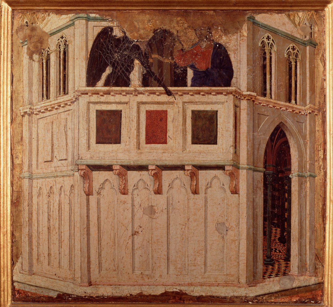 Pokušení v chrámu. Oltářní obraz (tempera a zlato na dřevě od Duccio di Buoninsegna