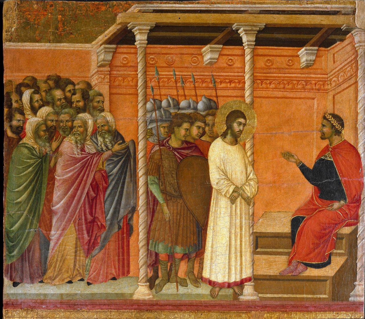 Druhý výslech Krista od Piláta Pontského - Zadní strana oltáře Maesta od Duccio di Buoninsegna
