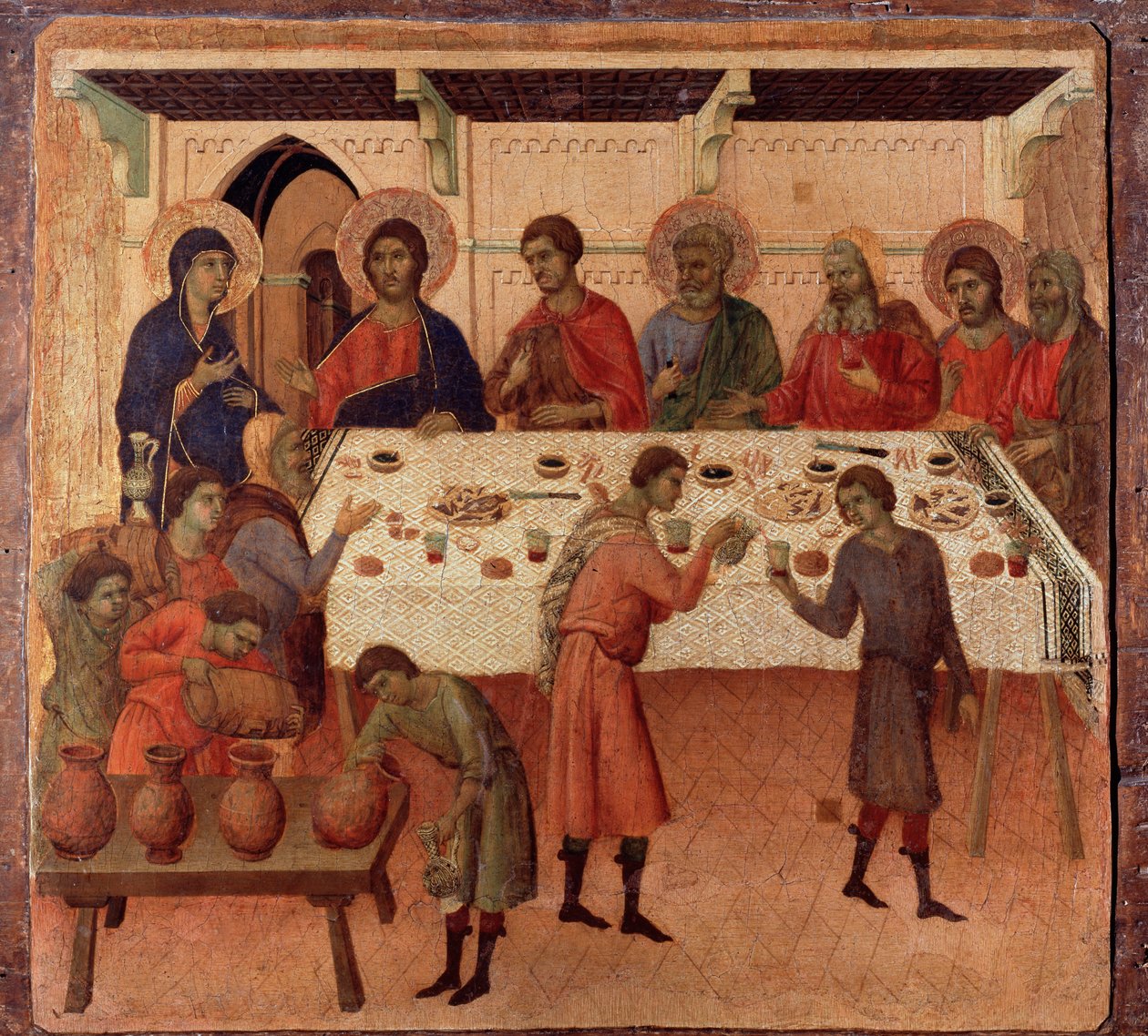 Svatba v Káně. Zadní strana oltářního obrazu (tempera a zlato na dřevě od Duccio di Buoninsegna