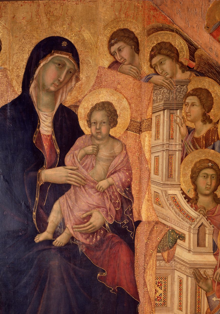 Panna a dítě na trůnu (oltář La Maesta) (tempera a zlato na dřevě) od Duccio di Buoninsegna