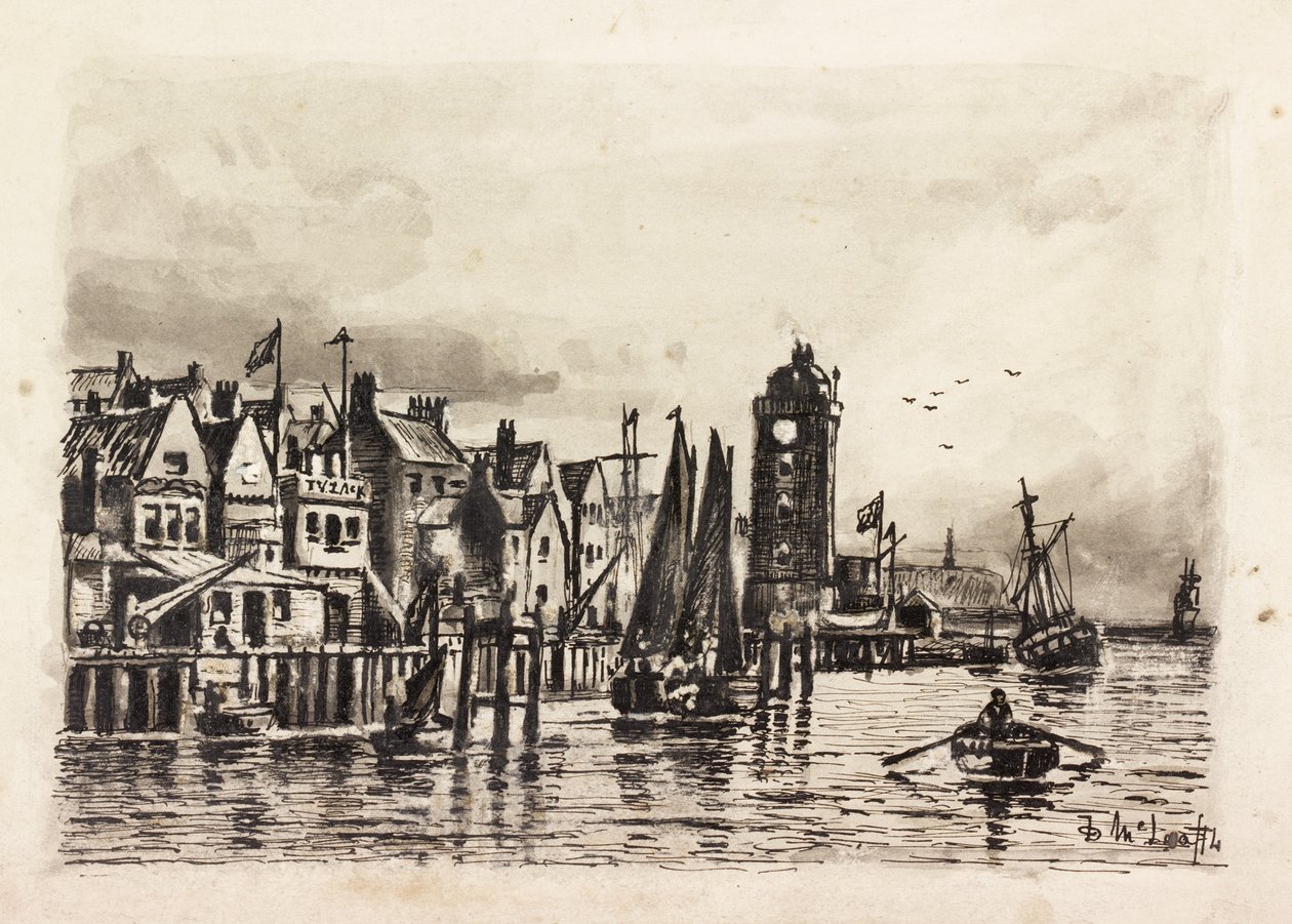 Nízké světlo (North Shields) (inkoust na papíře) od Duncan F. McLea