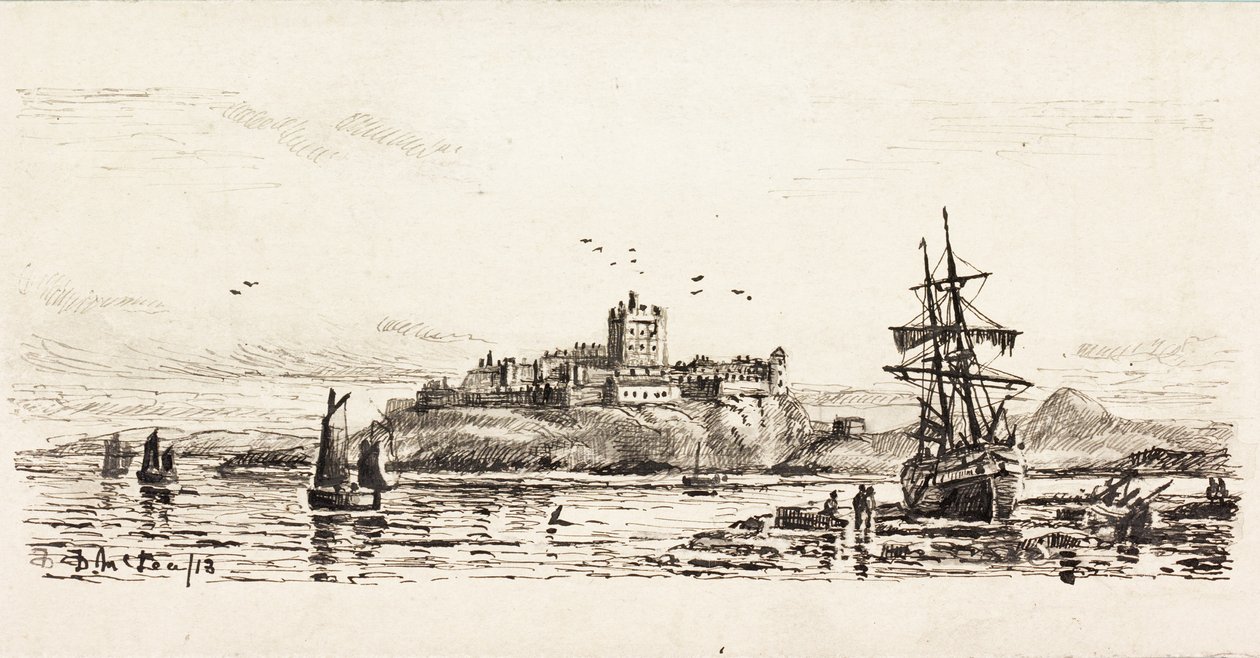Dutch Schooner Stranded v Bamburghu (inkoust na kartě) od Duncan F. McLea