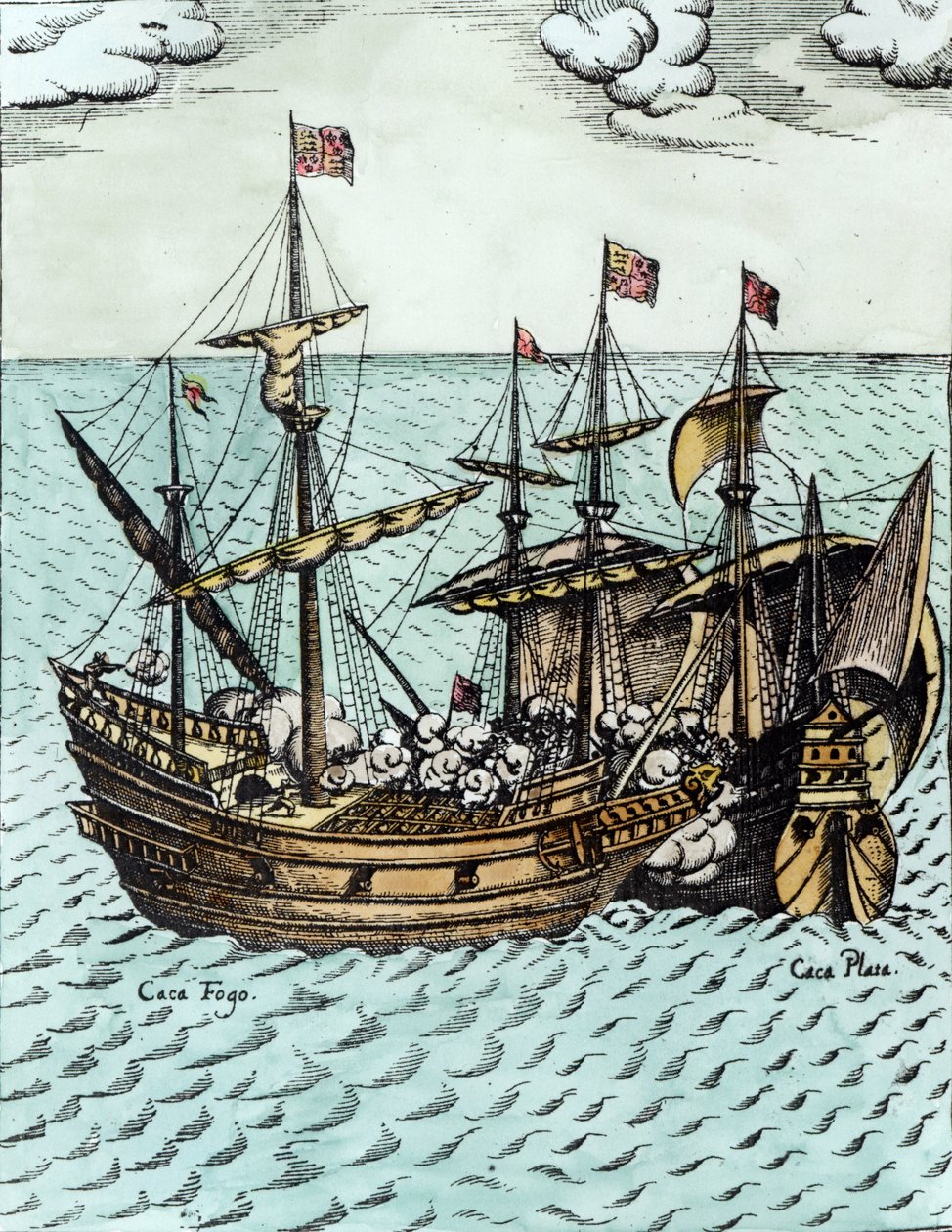 Španělská loď s poklady vypleněná Francisem Drakem (asi 1540-96) v Pacifiku (pozdější zbarvení) od Dutch School
