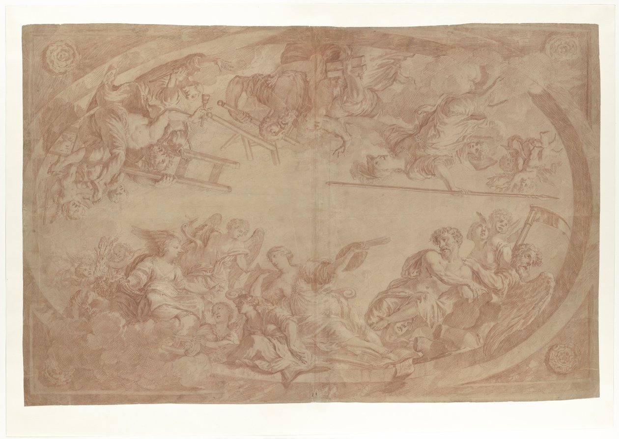 Alegorie oddělení umělců od Haagského cechu svatého Lukáše, 1686 (kresba) od Dutch School