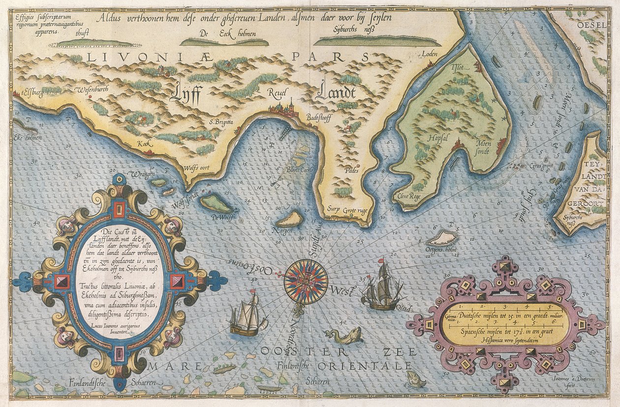 Nizozemská obchodní mapa Baltského moře (ručně kolorovaná rytina) od Dutch School