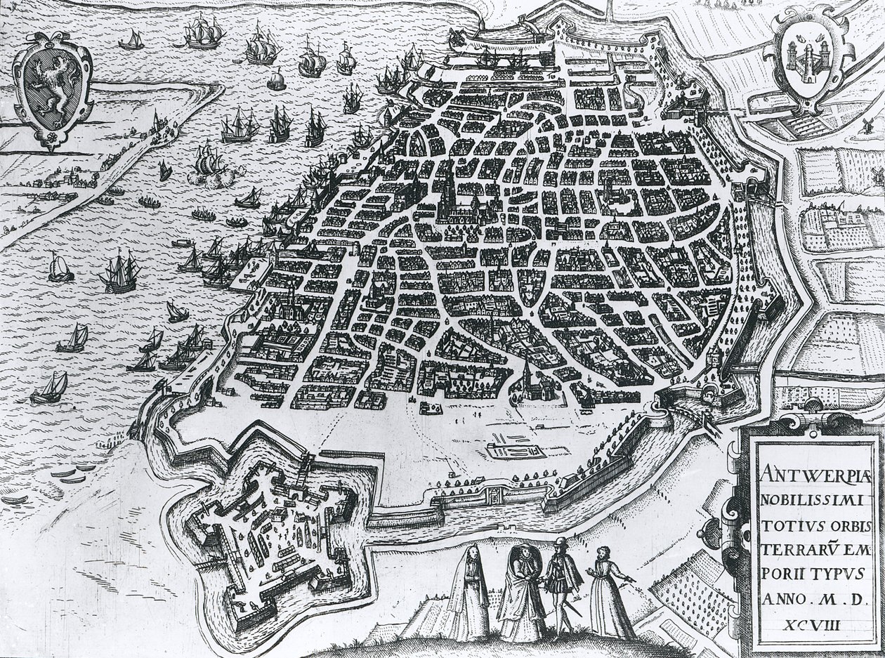 Mapa Antverp, 1598 od Dutch School