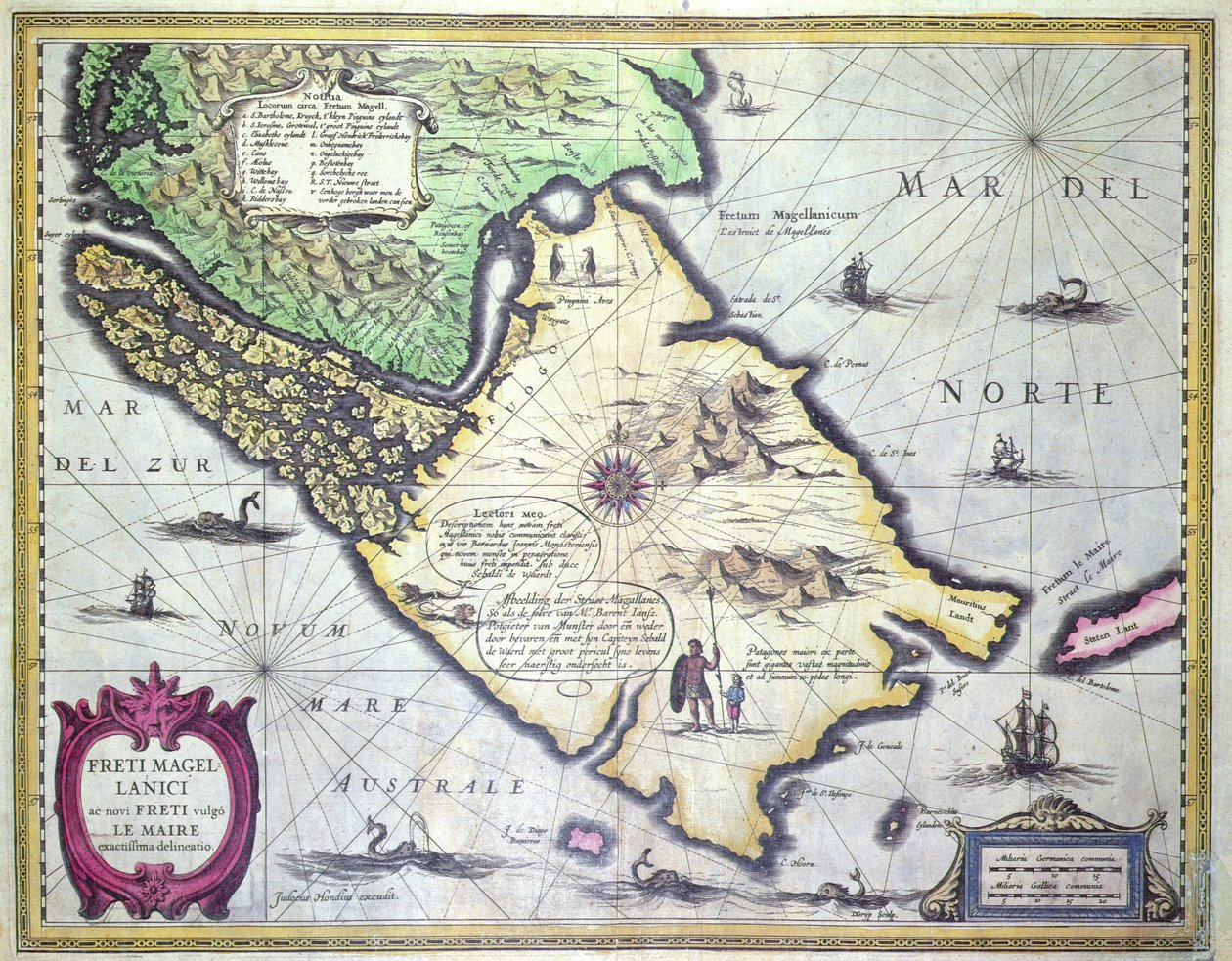 Mapa Magellanského průlivu, Patagonie (barevná rytina) od Dutch School