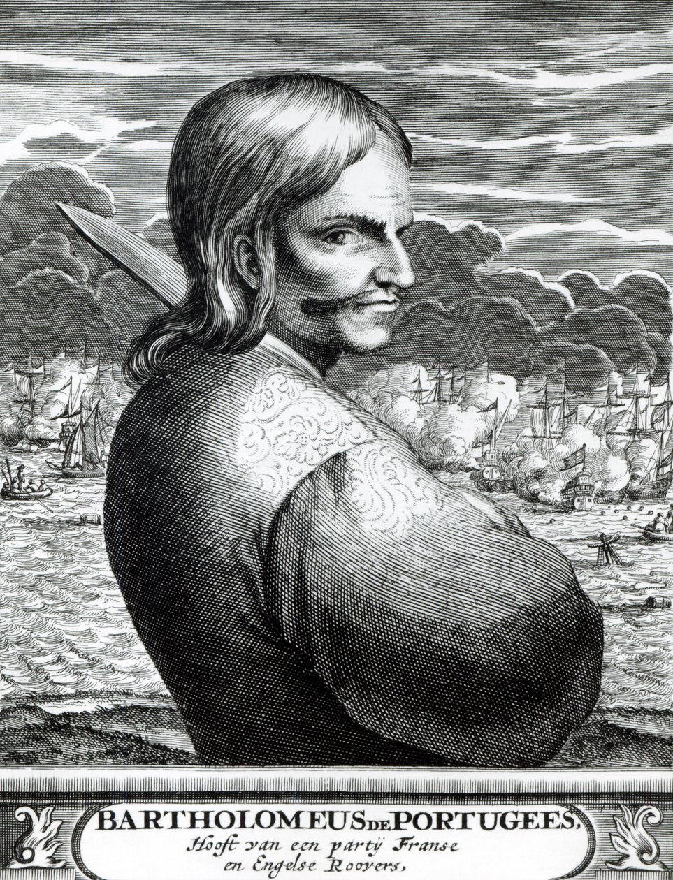 Portrét Bartholomea de Portugees, z The Buccaneers of America, Alexander O. Exquemelin, 1678 od Dutch School