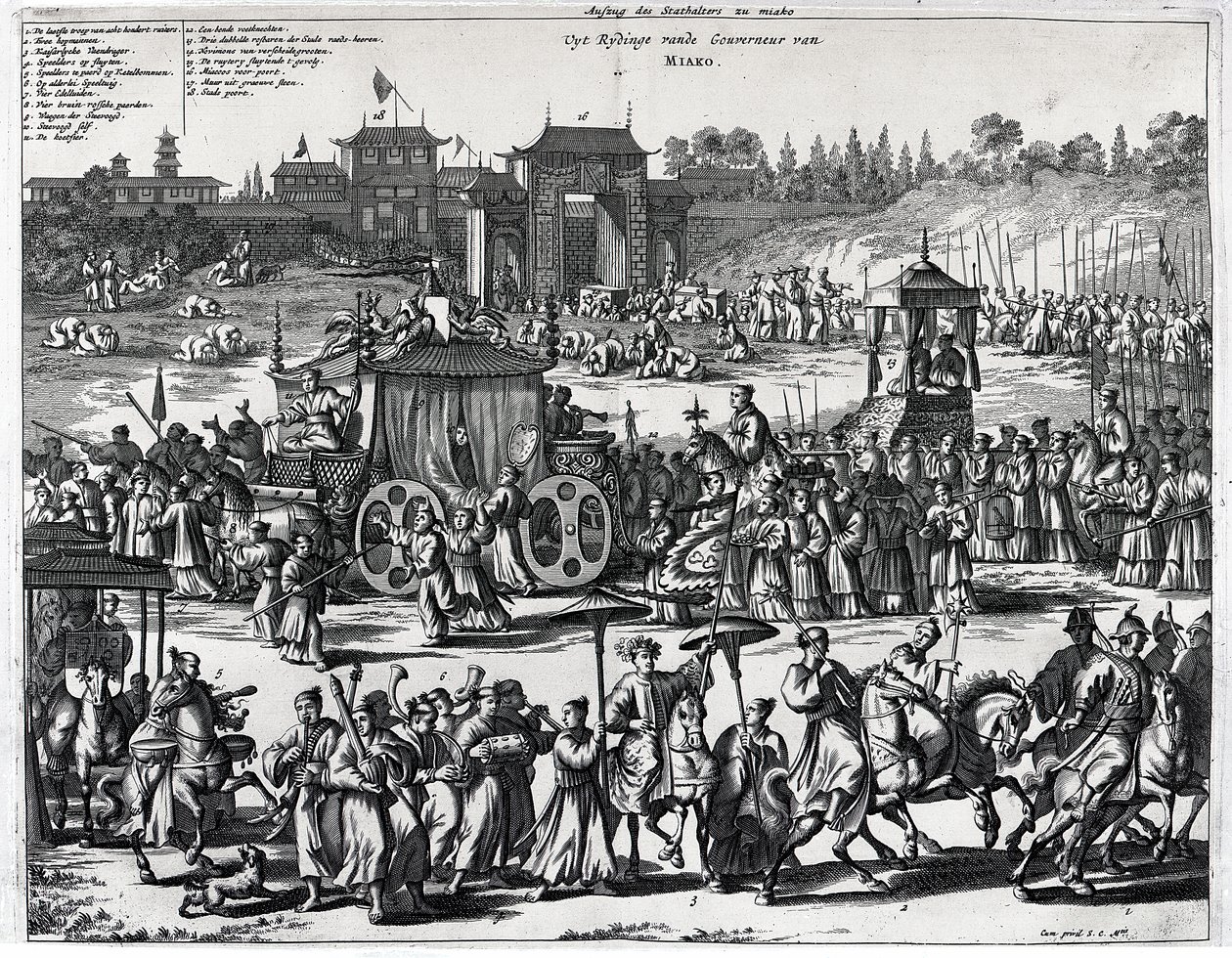 Procesí od bran Macaa, ilustrace z ‚Atlas Chinensis‘ od Arnolduse Montanuse, 1671 od Dutch School