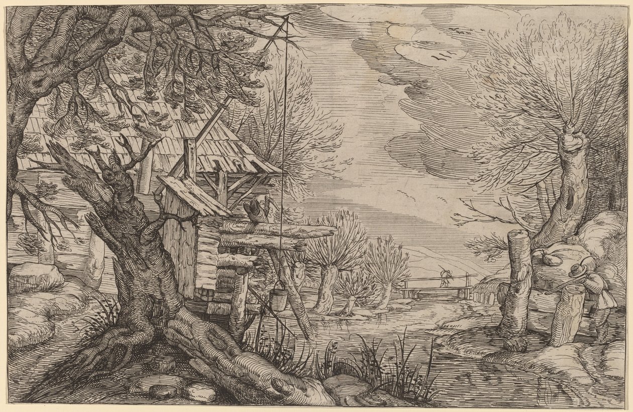 Krajina se srubem u řeky od Dutch 17th Century, formerly Jacques de Gheyn II