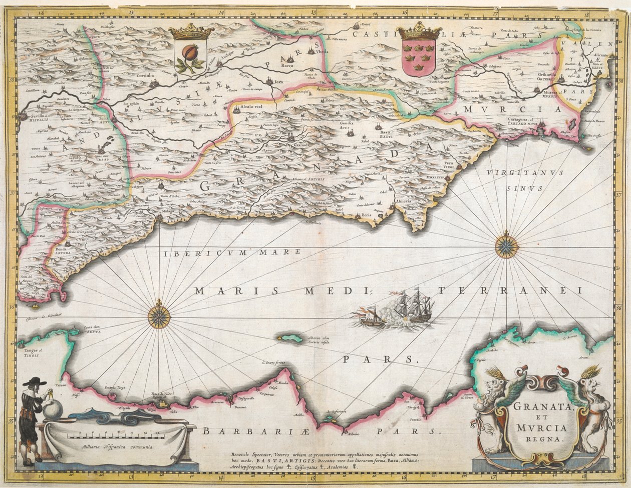 Mapa regionů Granada a Murcia ve Španělsku ze 17. století od Dutch School