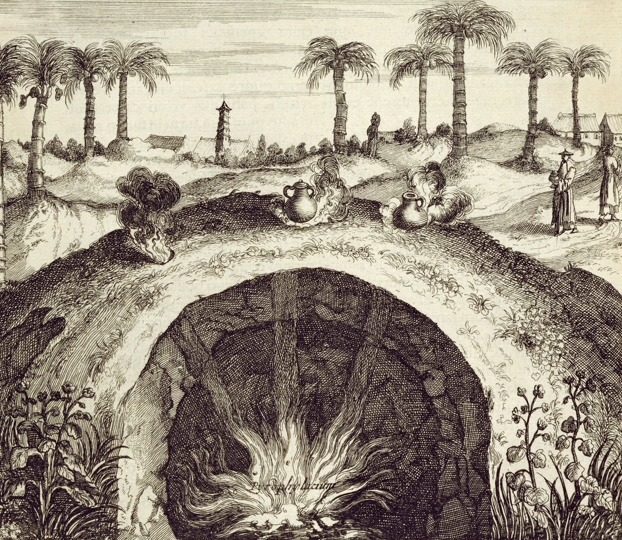 Obří podzemní parní hrnec z Číny Ilustrovaný Athanasiem Kircherem (1601-80) 1667 od Dutch School