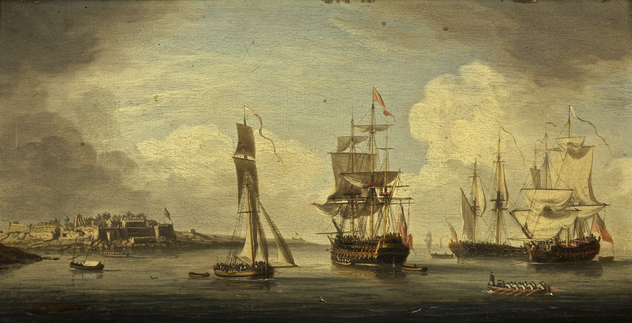 Mořský přístav (olej na panelu, mahagon) od Dutch School