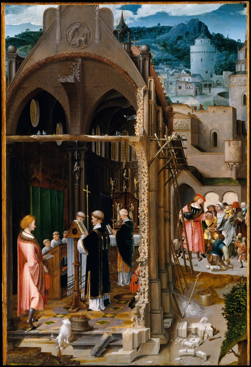A Sermon on Charity (možná Obrácení svatého Antonína), cca 1520–25 (olej na dřevě) od Dutch School