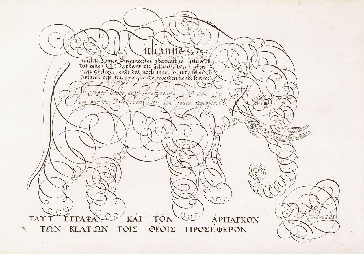 Kaligrafický návrh slona, 1616-1617 a konec 17. století od Dutch School