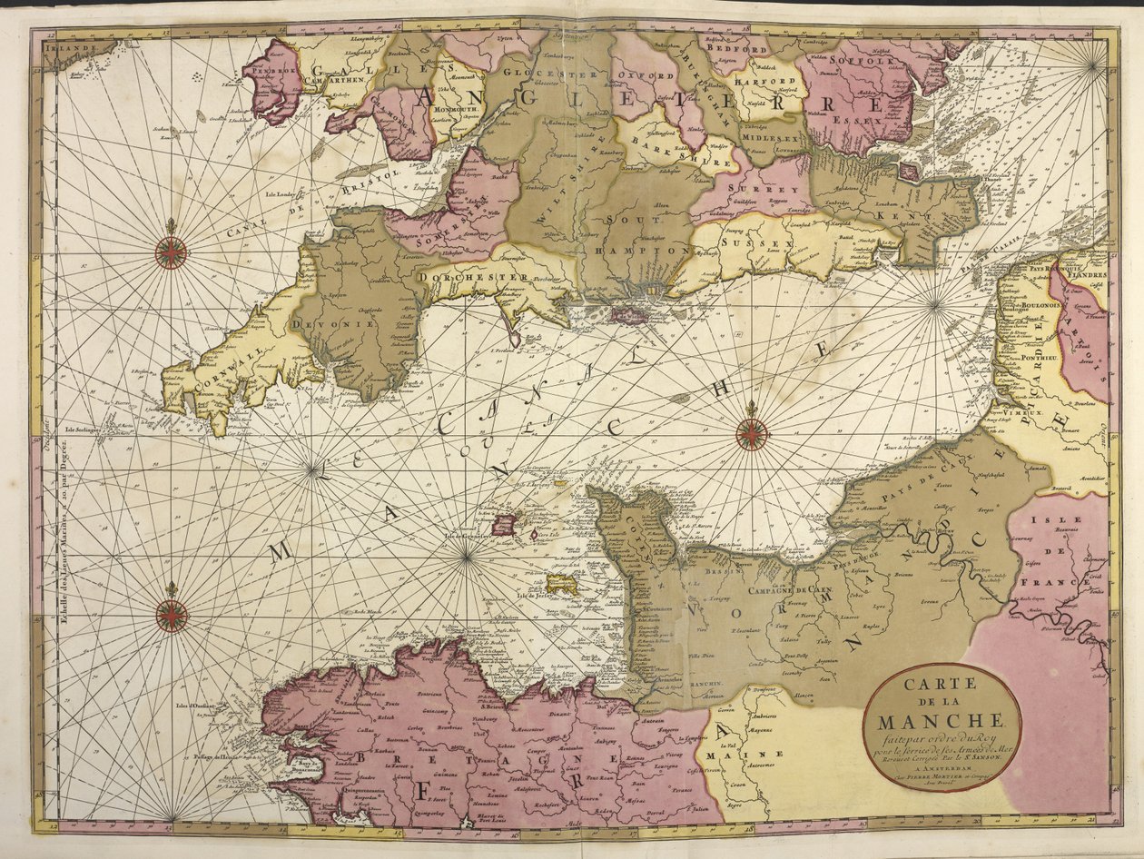 Carte de la Manche. Mapa zobrazující anglický kanál od Dutch School