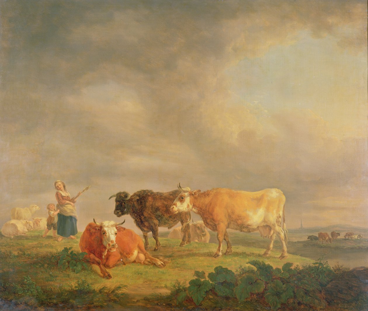 Pastva dobytka v krajině, kolem roku 1820 (panel) od Dutch School