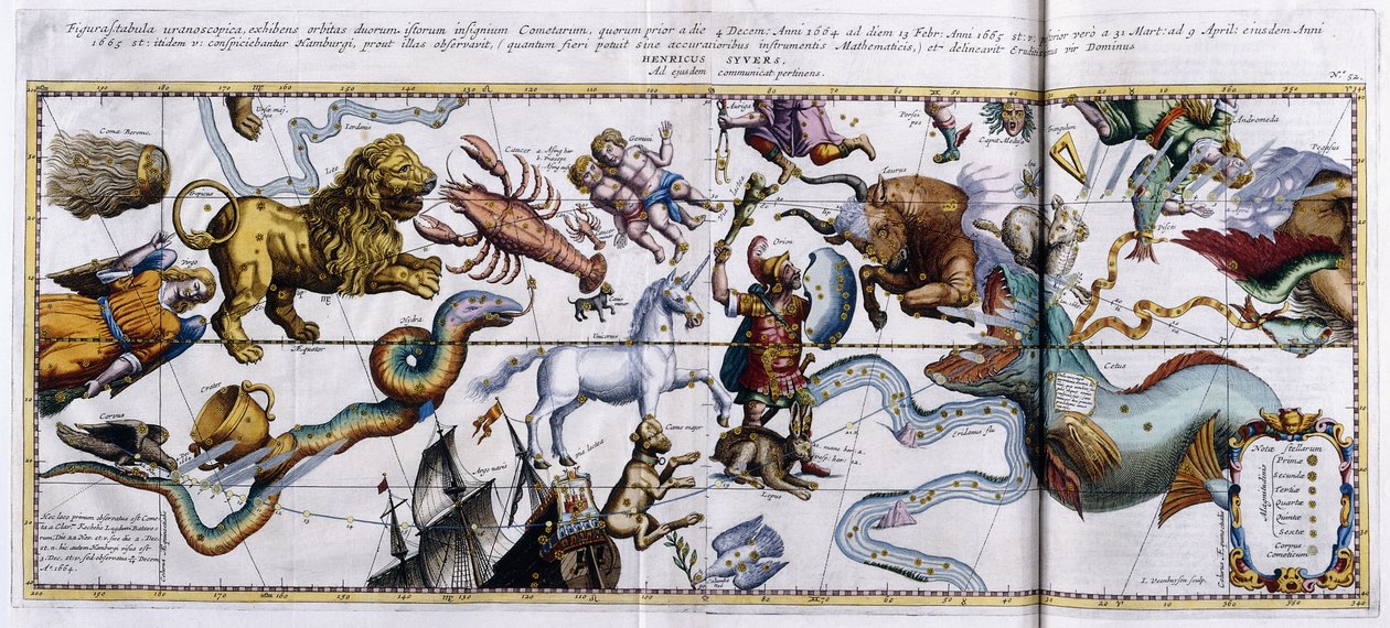 Nebeská mapa souhvězdí: Orion, Býk, Beran, Ryby atd., 1666-1668 od Dutch School
