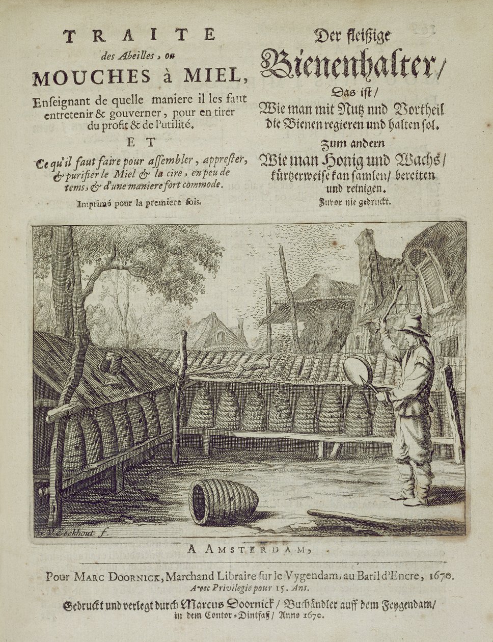 Obálka Traite des Abeilles, ou Mouches a Miel ... tištěná francouzsky a německy, vyryla G.V. Eckhout, Amsterdam 1670 od Dutch School